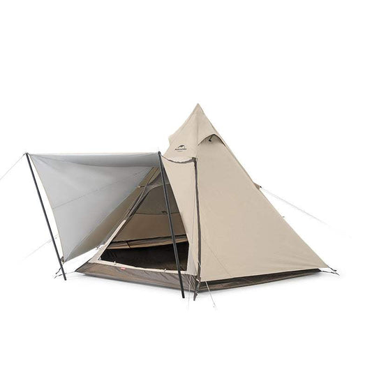 Beige tipi telt med sekskantet design og aluminiumskonstruktion, rummeligt til 3-4 personer, slidstærk 150D Oxford stof