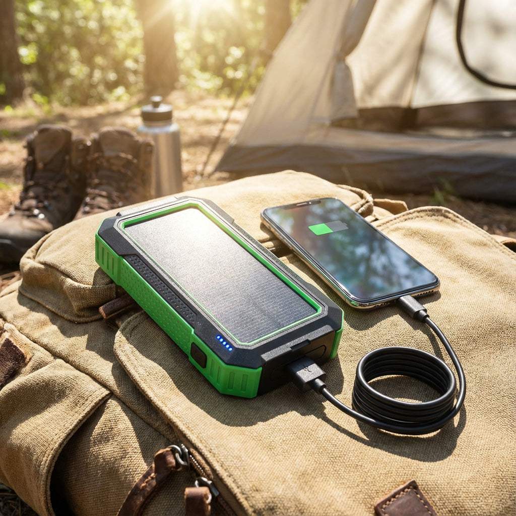 Powerbank 30.000 mAh - solceller og trådløs opladning