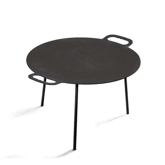 Støbejernspanne til madlavning med ben og håndtag, perfekt til bål, grill og gas, rund model i robust materiale
