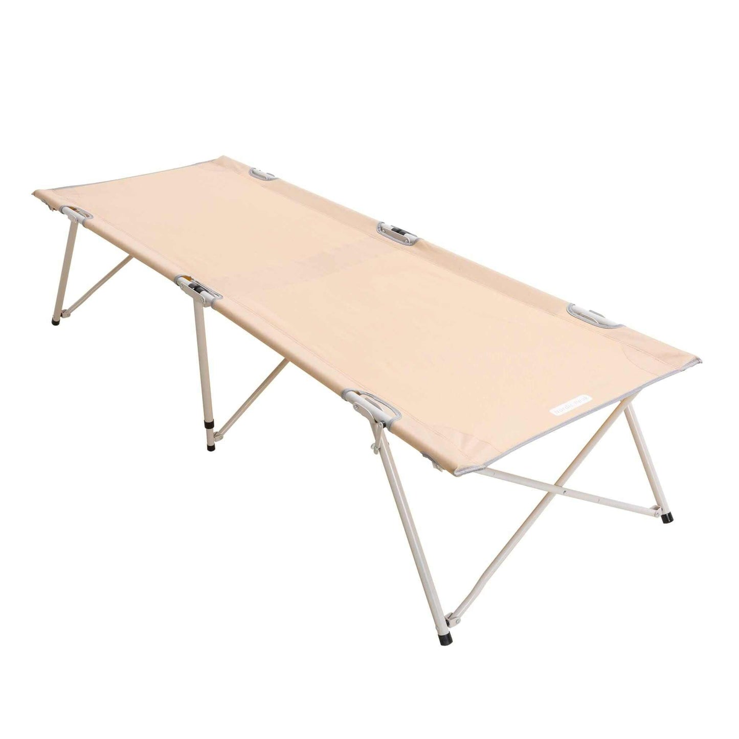 Foldable campingseng with durable material, elevated 40 cm for warm sleep, max load 110 kg.