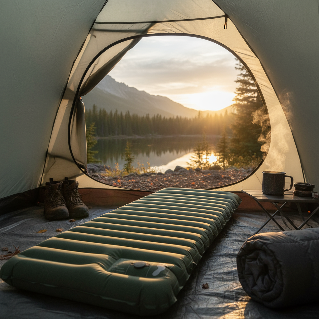 Ultralet liggeunderlag - 10 cm - Indbygget pude og fodpumpe