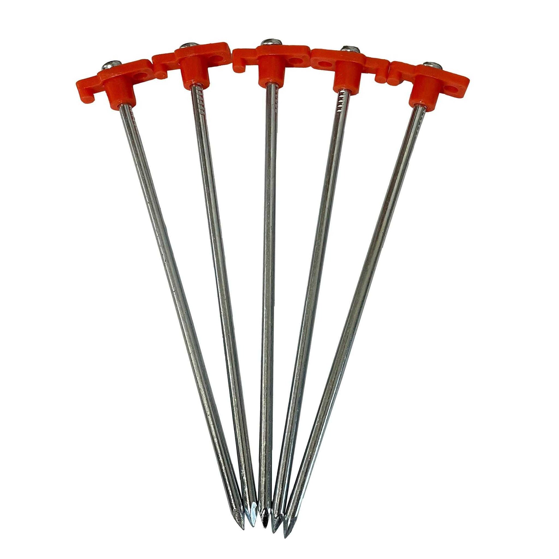 Stormpløkker - 5 stk, 25 cm length, 7mm width, metal stakes with orange tops.