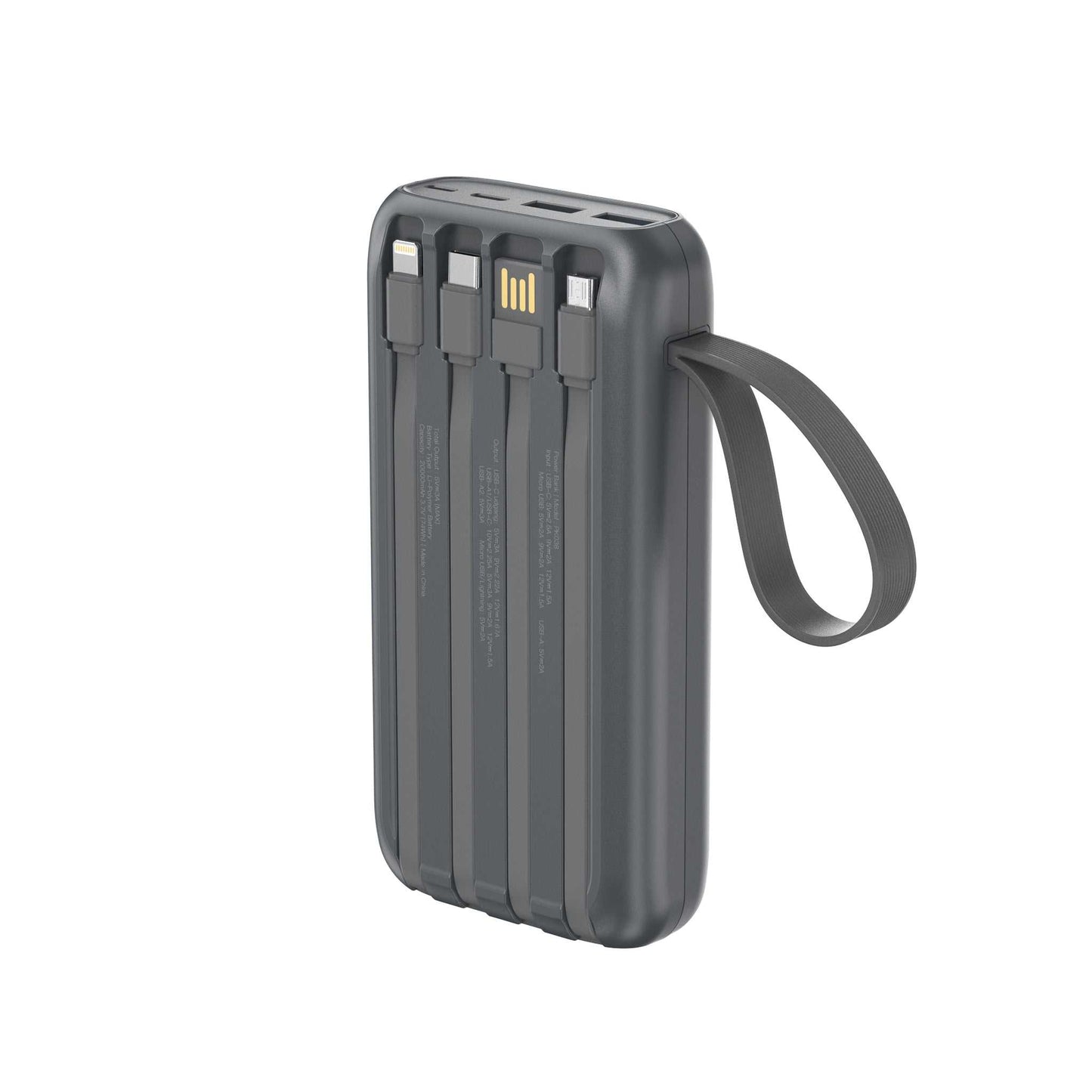 Powerbank 20.000 mAh - hurtigopladning - indbygget display og kabler