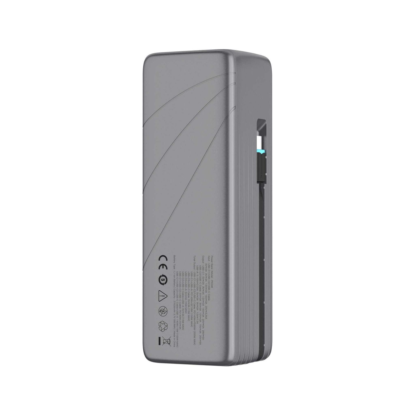 Powerbank 27.000 mAh - 205W lynladning - indbygget display og USB C kabel
