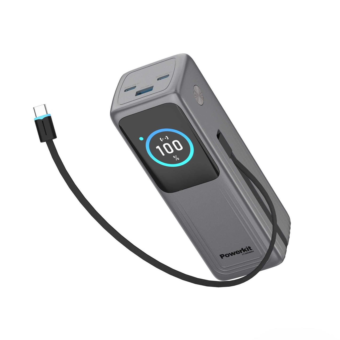 Powerbank 27.000 mAh - 205W lynladning - indbygget display og USB C kabel