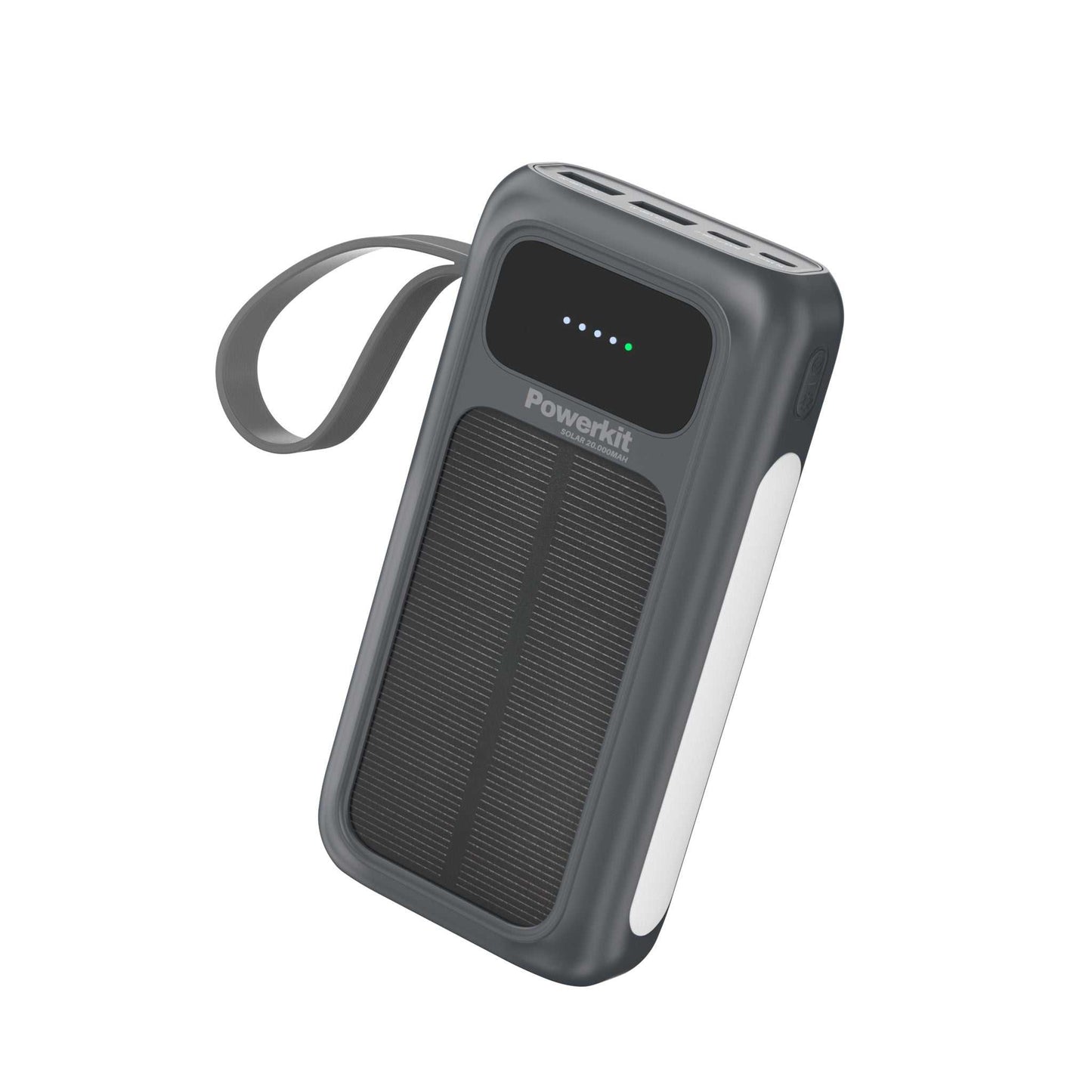 Powerbank 20.000 mAh - hurtigopladning - indbygget solceller og kabler