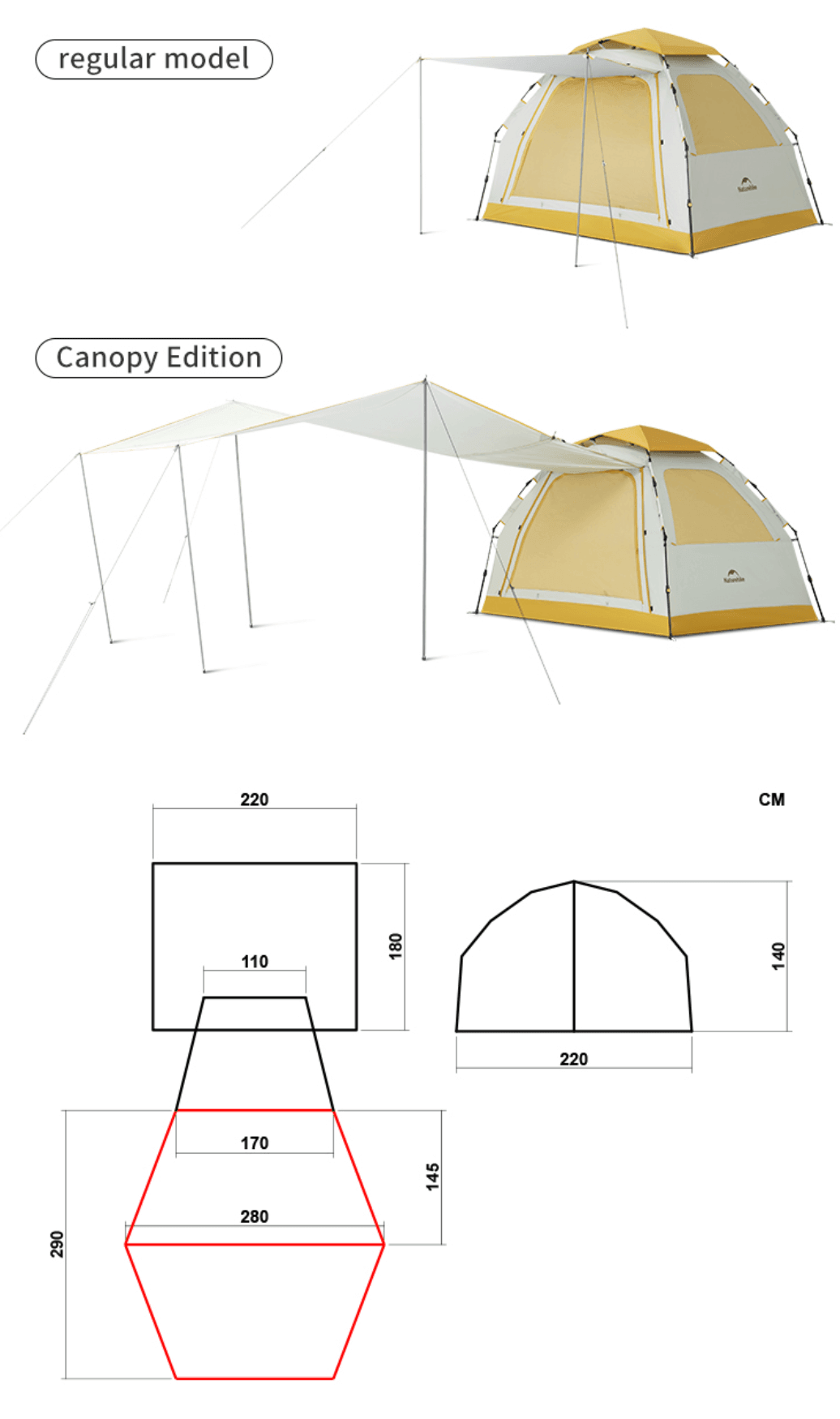 3 personers Easy up telt - Ango 3.0, Naturehike, lyst og rummeligt begyndertelt, forår og sommer brug, 2500mm vandsøjletryk, 5,3 kg, god udluftning, Easy up funktion, ekstra tarp tilkøbes.