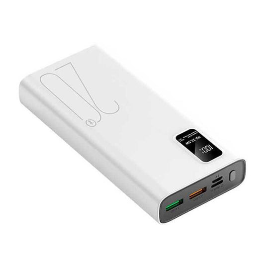 Powerbank 20,000 mAh med hurtigopladning og dobbelt USB-porte.