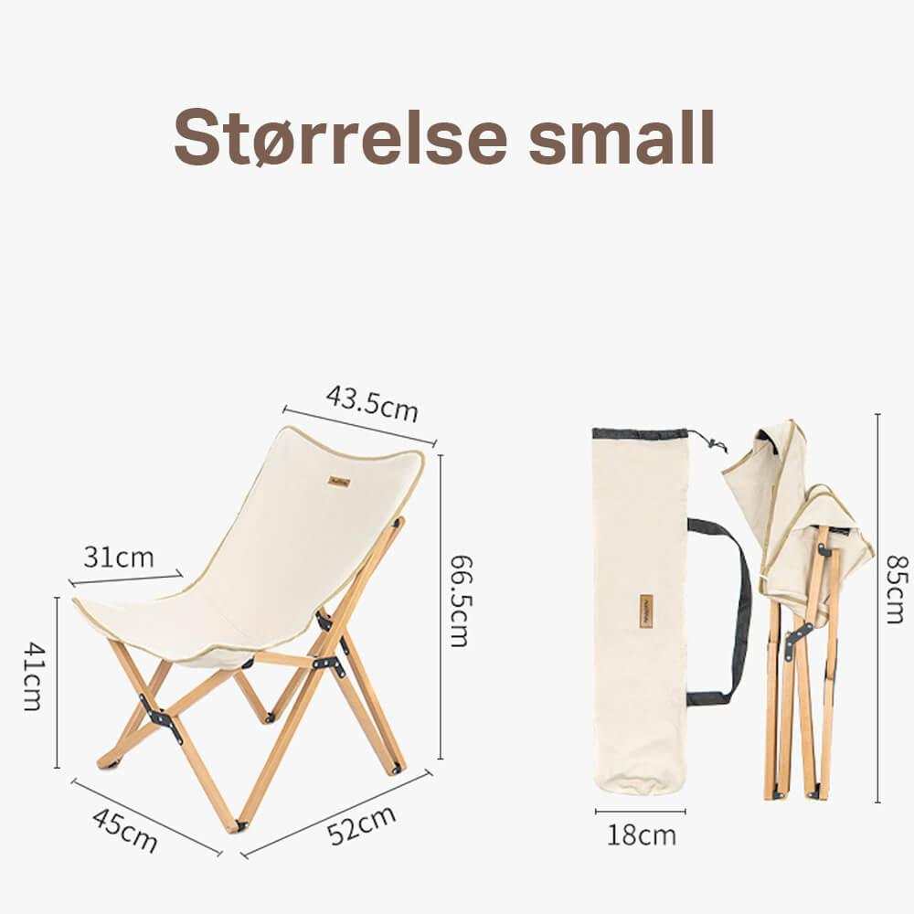 Træstol - glamping version, small size, foldable camping chair with carrying bag.