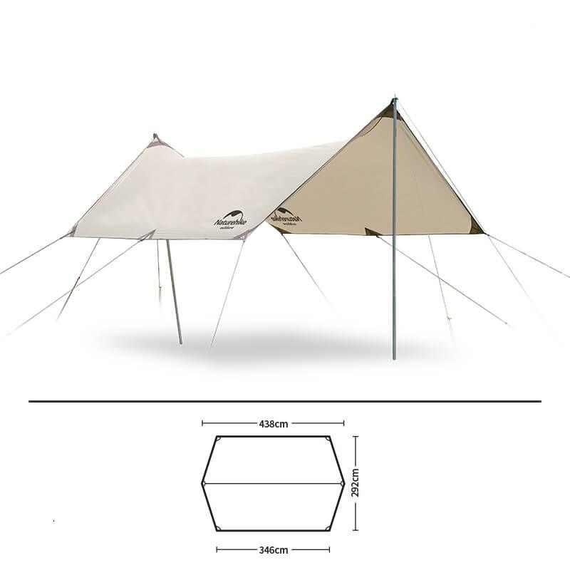 Letvægt tarp 3x5 meter fra Naturehike, 100% vandtæt, UV-beskyttet Oxford materiale, ideel til sol og regn.