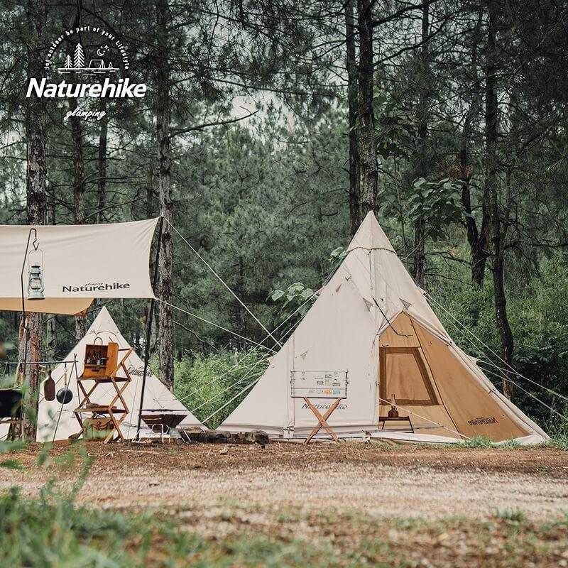 Glamping tipi telt - 9.6 i skovmiljø, rummeligt telt af bomuld til 4-5 personer, robust design med høj komfort.