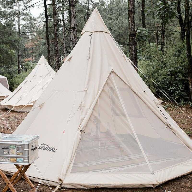 Glamping tipi telt - 9.6, Naturehike, 100% bomuld, 6000mm vandsøjletryk, plads til 4-5 personer, udendørs skov.